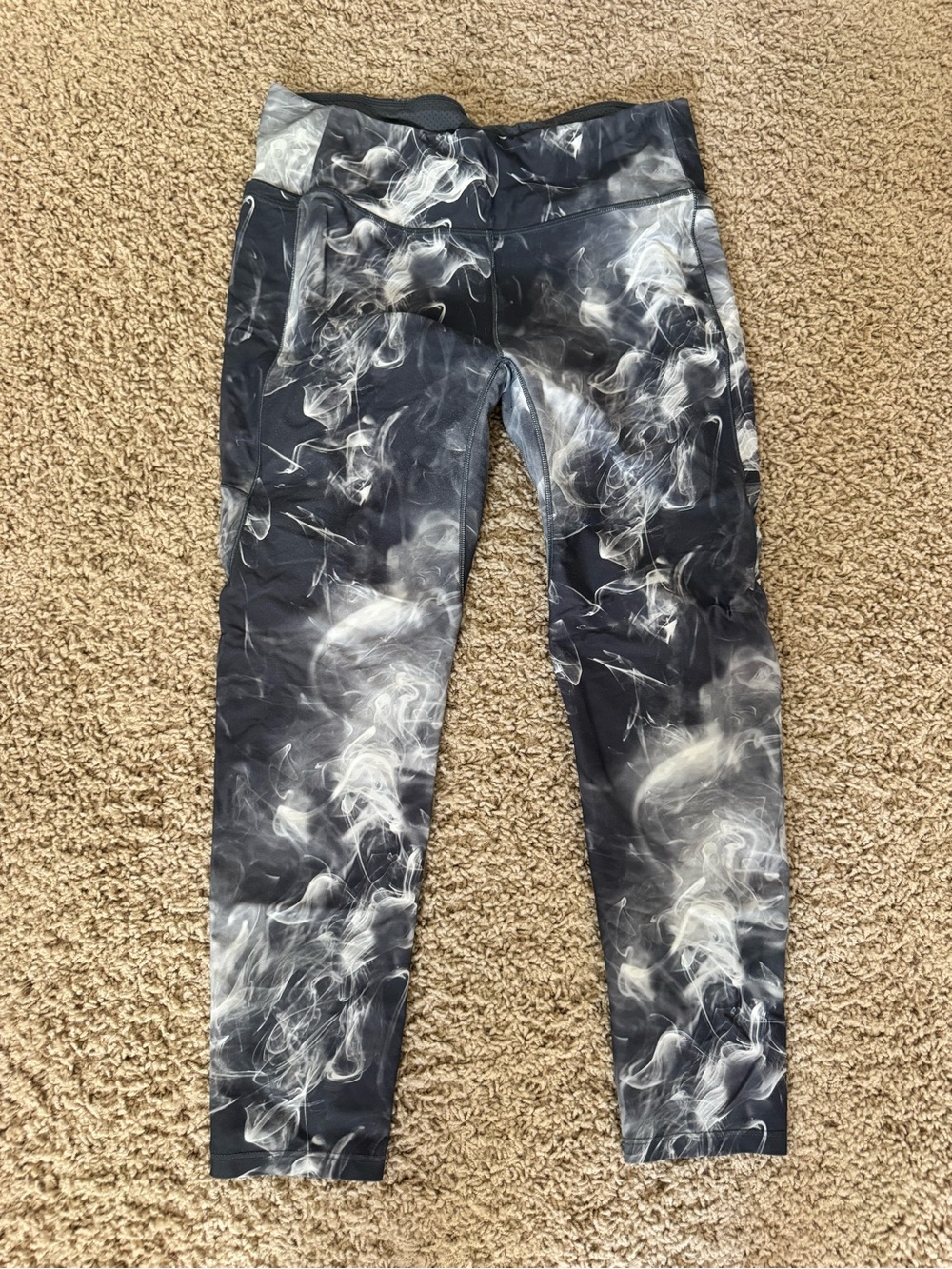 CALIA by Carrie Underwood Black Leggings with White Smoke Swirl Print